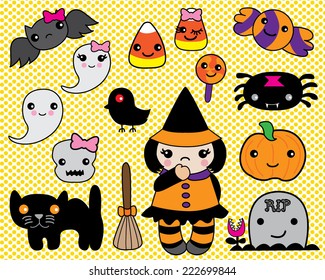 Halloween Set Kawaii Characters 