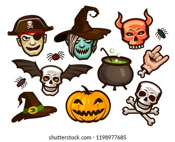 Halloween set of labels or stickers. Holiday concept. Cartoon vector illustration
