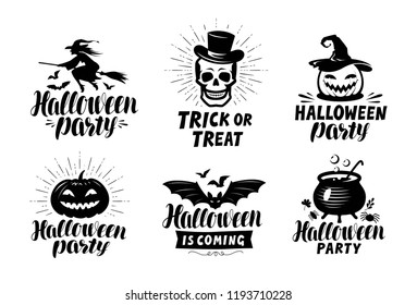 Halloween, set of logo or labels. Holiday symbol. Lettering vector illustration