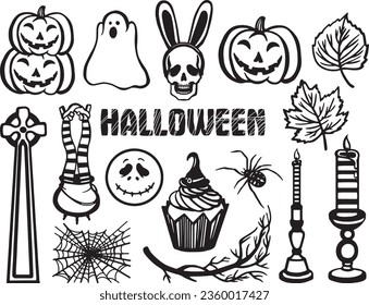 Halloween Set Magic Set Doodle Style. Vector illustration isolated on white background