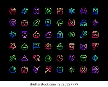 Halloween. Set of neon style line icons. Vector file.