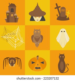 Halloween set on orange and yellow backgrounds