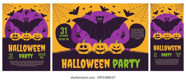 Halloween. Set of Halloween party invitations, posters. Template for greeting cards, background, cover, sale banner, flyer, advertising, web, social media.