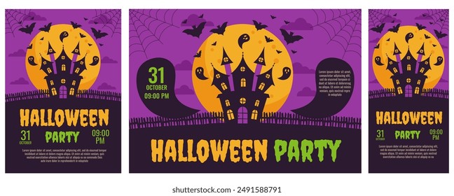 Halloween. Set of Halloween party invitations, posters. Template for greeting cards, background, cover, sale banner, flyer, advertising, web, social media.