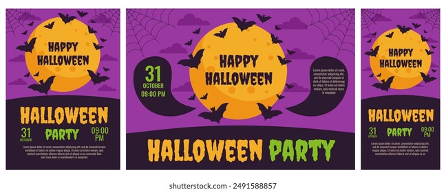 Halloween. Set of Halloween party invitations, posters. Template for greeting cards, background, cover, sale banner, flyer, advertising, web, social media.