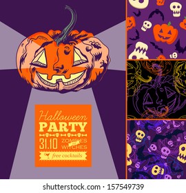 Halloween set with patterns and poster