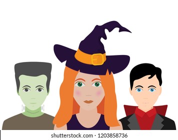 The Halloween set of people in costumes 