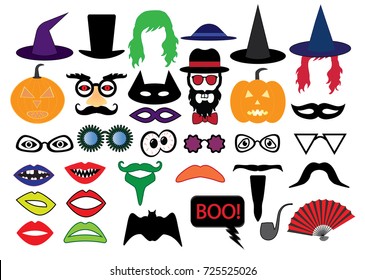 Halloween set photo booth props, vector 