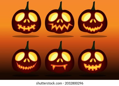 Halloween Set of pumpkin for holiday. pumpkins with cut scary good joy smile. Collection . background. Vector illustration