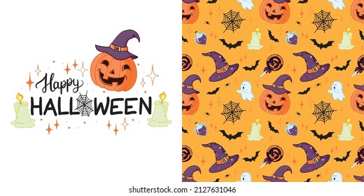 Halloween set - pumpkin. Perfect for holiday decoration, stickers