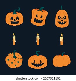 Halloween set with pumpkins and candles.