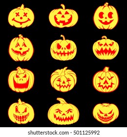 Halloween set with pumpkins. Emotion Variation. Vector illustration