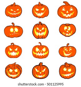 Halloween set with pumpkins. Emotion Variation. Vector illustration