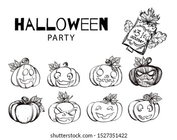 Halloween set with pumpkins on a white background. Cartoon style. Vector.