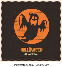 halloween set of retro labels and stickers with scary ghost