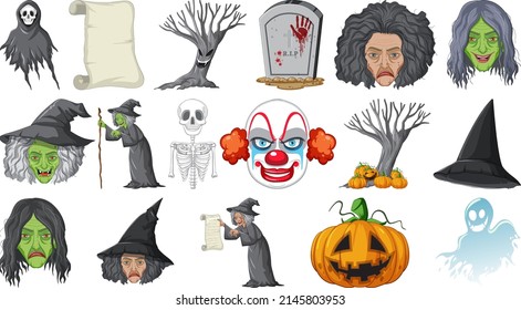 Halloween set with scary monsters illustration