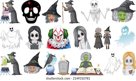 Halloween set with scary monsters illustration
