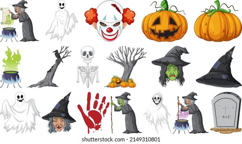 Halloween set with scary monsters illustration
