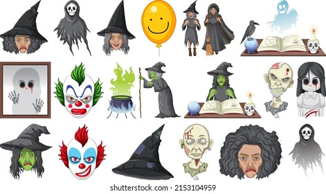 Halloween set with scary monsters illustration