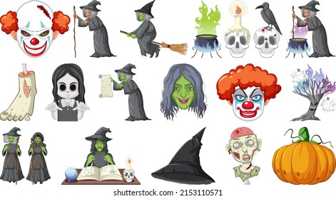 Halloween set with scary monsters illustration