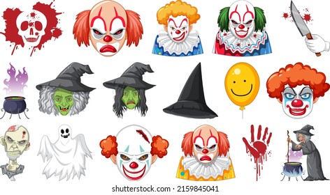 Halloween set with scary monsters illustration