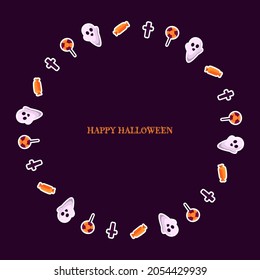 Halloween set with seamless pattern. An image of a ghost, cauldron, pumpkin and other attributes of the holiday. Ideal for printing packaging, postcards, fabrics, websites, templates. EPS10