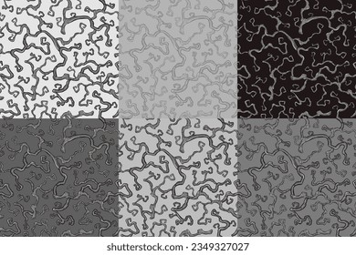 Halloween set of seamless patterns with blackthorn for monochrome halloween design. Wallpapers or backgrounds with plants or autumn branches for october party banner, poster or postcard