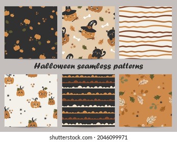 Halloween set of seamless patterns. Vector illustration for wrapping paper and scrapbooking