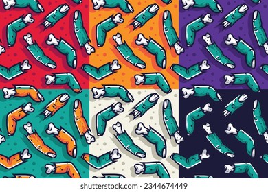 Halloween set of seamless patterns with zombie fingers for halloween design. Wallpapers or backgrounds with hand bones of zombie for october party banner, poster or postcard