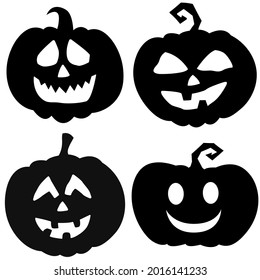 Halloween set silhouette. Paper cutting pumpkin lanterns. Vector black halloween Jacks. Celebration Halloween black paper figures.