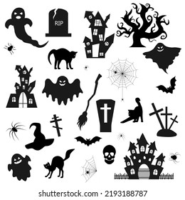 Halloween set of silhouettes icons. Vector illustration.