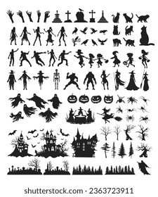 Halloween set of silhouettes on white background. Vector illustration.