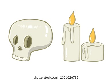 Halloween set, skull, candles, cute