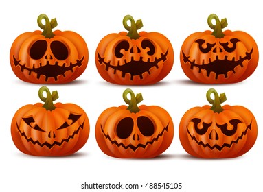 Halloween set with smile pumpkins faces.Vector illustration