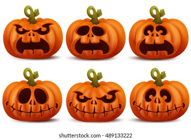 Halloween set with smiley pumpkin characters.Vector illustration