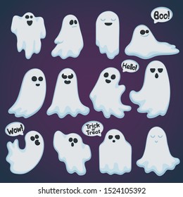 Halloween set with spooky ghosts