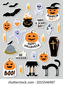 Halloween set of sticker illustrations.