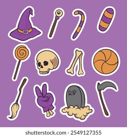 Ilustración vectorial de la etiqueta engomada del sistema de Halloween