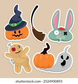 Halloween set of stickers, funny monsters, All Hallows' Night