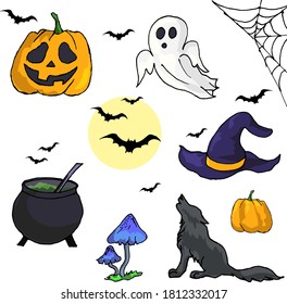 El set de Halloween. Los símbolos de Halloween. Vector