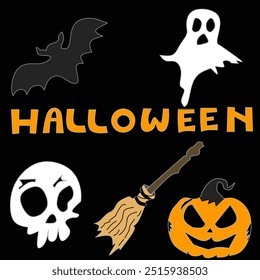 Halloween set with teks isolated in black 