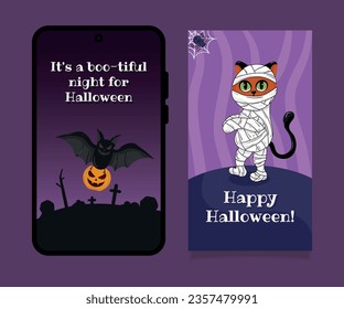 Halloween. Set of templates for social networks. Banner, postcard, etc. Vector illustration