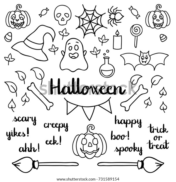 Halloween Set Things Words Isolated Doodle Stock Vector (Royalty Free ...