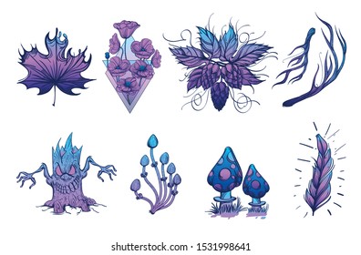 Halloween set with traditional attributes on a white background. Cartoon style. Vector.
