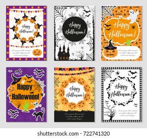 Halloween set of trendy posters.Happy Halloween collection of templates for your design of the invitation, greeting card, flyer. Vector illustration