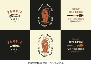 Halloween set of undead for spooky mystery holiday. Fear elements for halloween night. Evil horror of graphic design for witchcraft of happy halloween