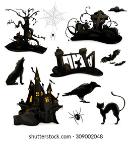 Halloween set of vector black silhouettes