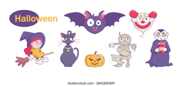 Vector conjunto de Halloween. Caricatura. Arte aislado sobre fondo blanco.