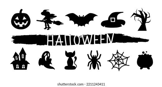 Halloween set. Set of vector elements for halloween. Vector black icons isolated on white background.