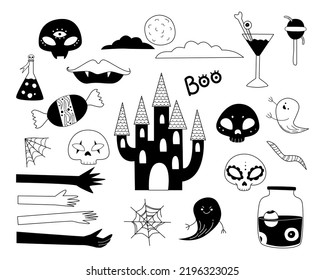 Halloween. A set of vector elements drawn in the doodle style